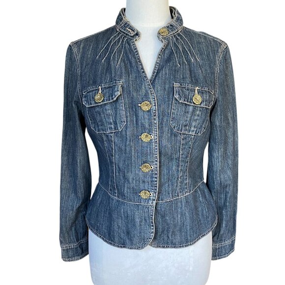 Vintage AMI Denim Fitted Y2K Peplum Jean Jacket Washed Blue Western Grunge 90s-M - Picture 1 of 11